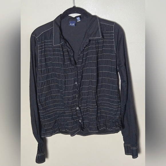 Vintage Y2K Gap Smocked Front Preppy Goth Button Down Shirt, Large - Picture 1 of 4